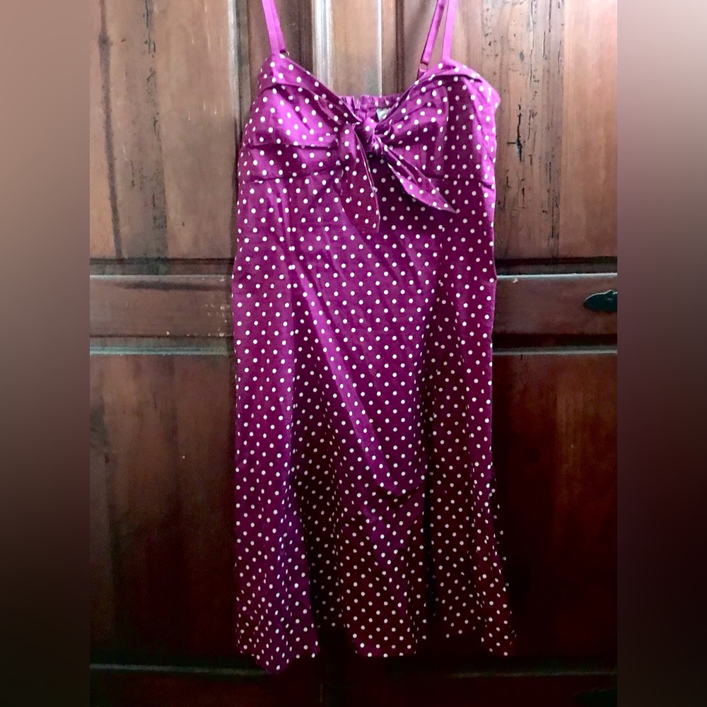Pinup Style Dress—Tie-Front,Purple With Polka Dots—Adjustable Straps,Flared,Sz M
